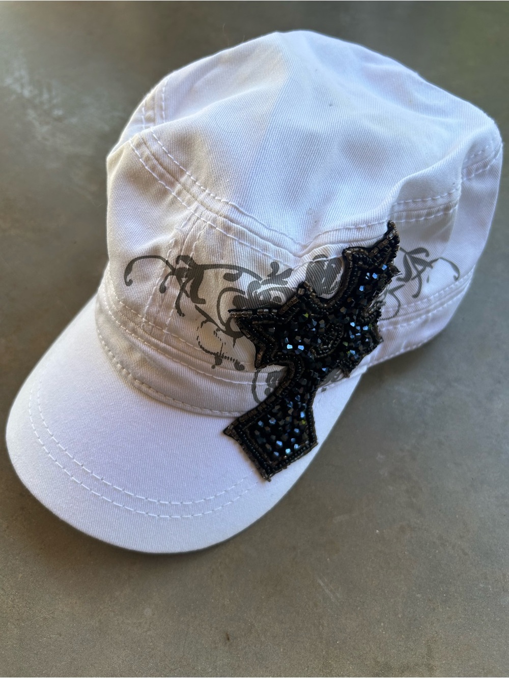 Y2K Kids White Embellished Cross Cap